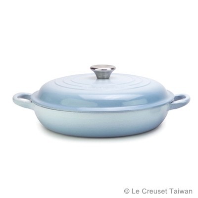 【 LE CREUSET】淺底鐵鍋 22cm (海岸藍) 鋼頭