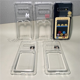 SAMSUNG 三星 S10 Plus Note 8 9 Note 10 可愛卡通圖案透明卡槽支架錢包相機保護軟 TPU