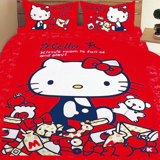 HELLO KITTY 我的遊戲房 亮紅 單人 雙人 床包組 薄被套 涼被 兩用被 正式授權 台灣製造 斷貨出清