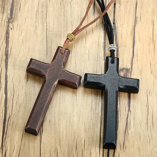 WS飾品【CPN1278】 精緻個性復古手工基督教耶穌十字架木頭墬子項鍊