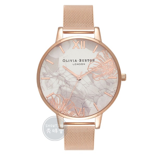 Olivia Burton 迷霧銀蓮花時尚腕錶-網狀米蘭鋼帶/白面玫瑰金 OB16VM15 [ 秀時堂 ]