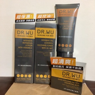 「全新」DR.WU 男士舒緩控油醒膚水/高效保濕修復乳/高效保濕水凝露/活性碳深層潔顏乳