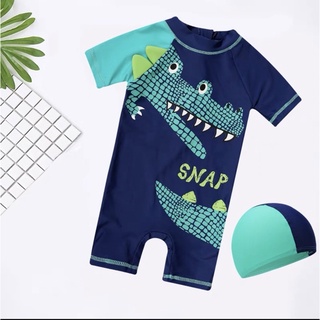 男寶泳衣 寶寶連身泳裝 NG特價 附泳帽 男寶泳裝 寶寶泳衣 鱷魚泳衣