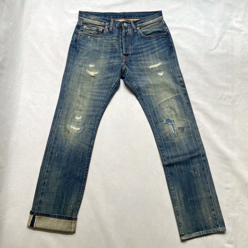 美國製造 RRL POLO Selvage Denim 頂級支線 日本丹寧 粉紅耳布邊 刷舊補丁加工 古著Vintage