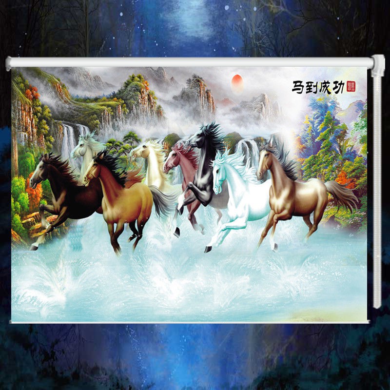 現貨 定制山水國畫開運招財風水卷簾辦公室臥室客廳全遮光卷拉式窗簾 蝦皮購物