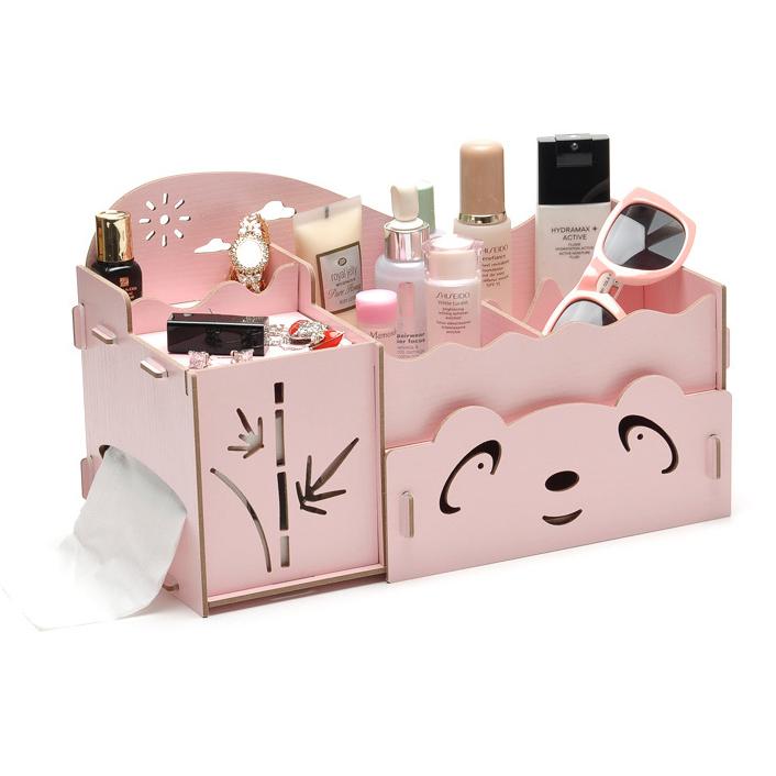 熊貓臉DIY創意組裝木質化妝收納盒 組裝樂趣 置物架 收納盒 文具 書桌 化妝