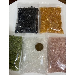 天然五行水晶 碎石 100克裝 細粒 消磁淨化 白水晶/綠橄欖/黃水晶/粉水晶/黑曜石