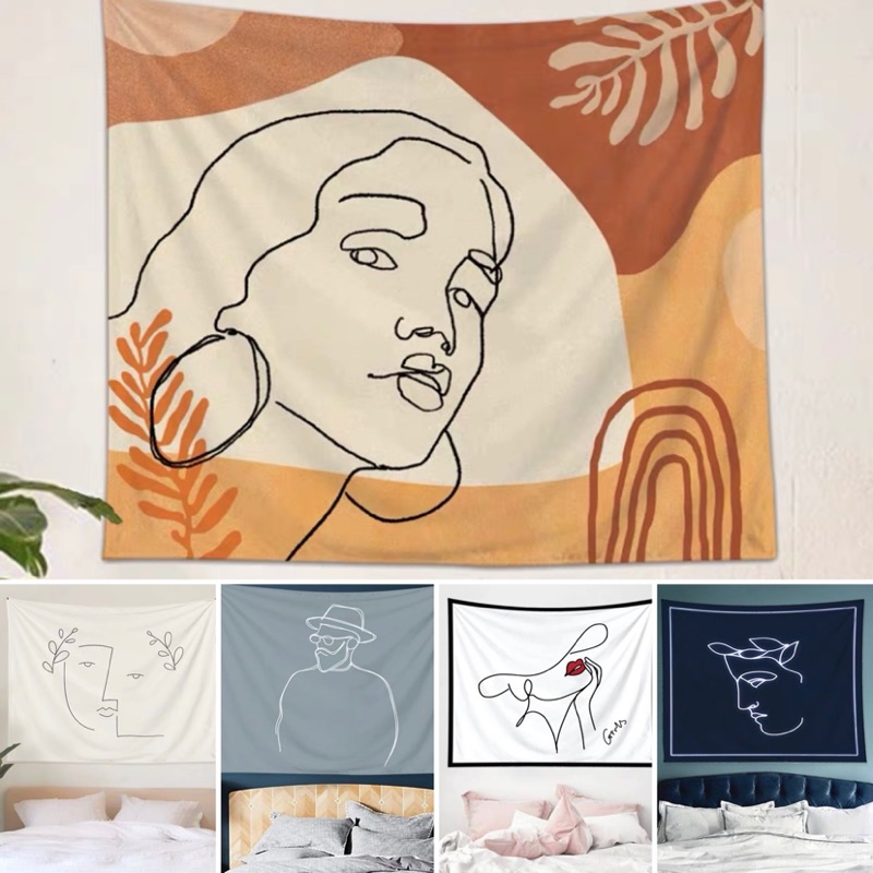 Wapa 掛布送安裝包掛巾花房間裝飾佈置背景布拍照牆壁布人物莫蘭迪奶茶色線條藝術文藝 蝦皮購物