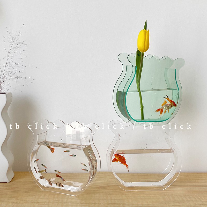 Click法式ins魚缸形插花器水培小金魚容器桌面花瓶裝飾亞克力塑料 蝦皮購物