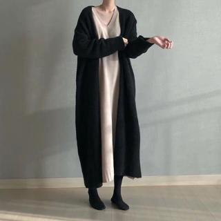 韓國東大門 秋冬新款 針織開衫外套 大尺碼上衣 韓版 寬鬆 針織衫 長袖針織外套 超長板 流行居家服 風衣式外套