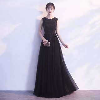 Mochaadei 全新黑色修身長禮服婚紗表演服主持人音樂會演出服