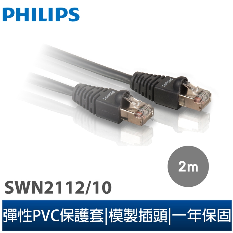 【Philips 飛利浦】2.0m CAT.5E 網路線(SWN2112/10)