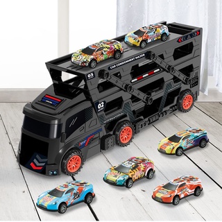 【】兒童玩具 折疊雙層變形卡車 貨櫃 運輸車 可彈射 合金仿真汽車 模型 兒童男孩玩具