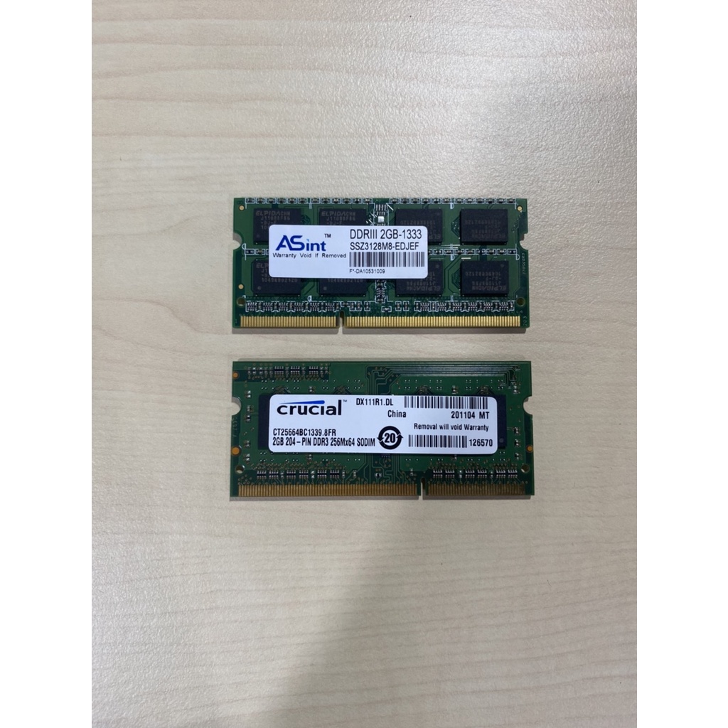 筆電記憶體 2G 雙面 DDR3 1333 拆機良品 美光 ASINT