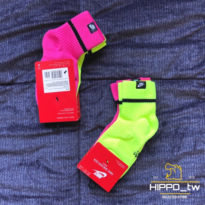 【hippo_tw】Nike 踝襪 螢光綠 粉 一組兩雙 耐吉 勾勾