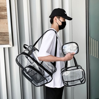【BB】透明後背包男高中生 大容量PVC塑膠果凍游泳背包防水學生考試書包
