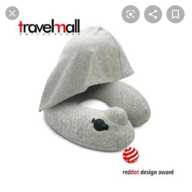 travelmall按壓式充氣連帽枕 灰色