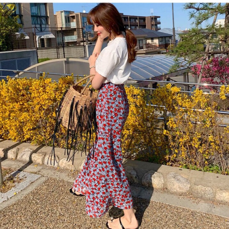 轉日牌fifth小碎花彈性腰身長裙 蝦皮購物