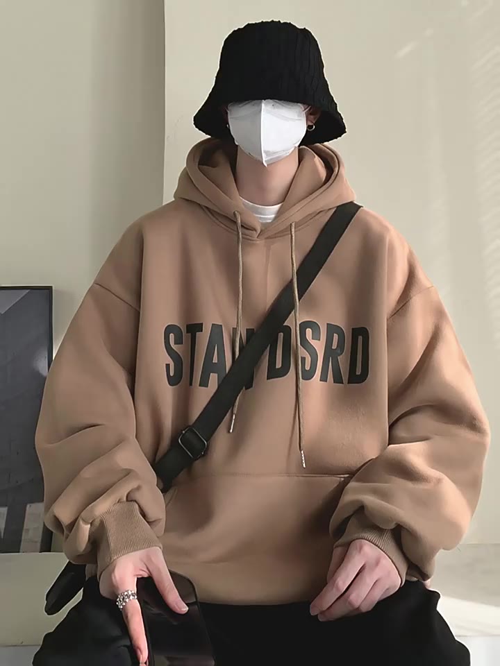 冬季連帽刷毛字母印花大學T 大尺碼 長袖帽T 刷毛帽t 連帽衛衣 帽T 大學T 男生內刷毛長袖上衣（XW294）