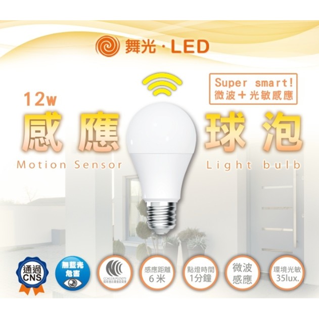 LED 微波感應球泡12W【台灣現貨】感應燈泡 白光/黃光 E27燈頭 全電壓