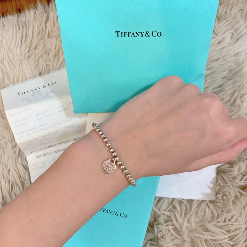 專櫃正品 Tiffany&amp;Co. 玫瑰金迷你愛心心型純銀串珠手鍊 誠可議
