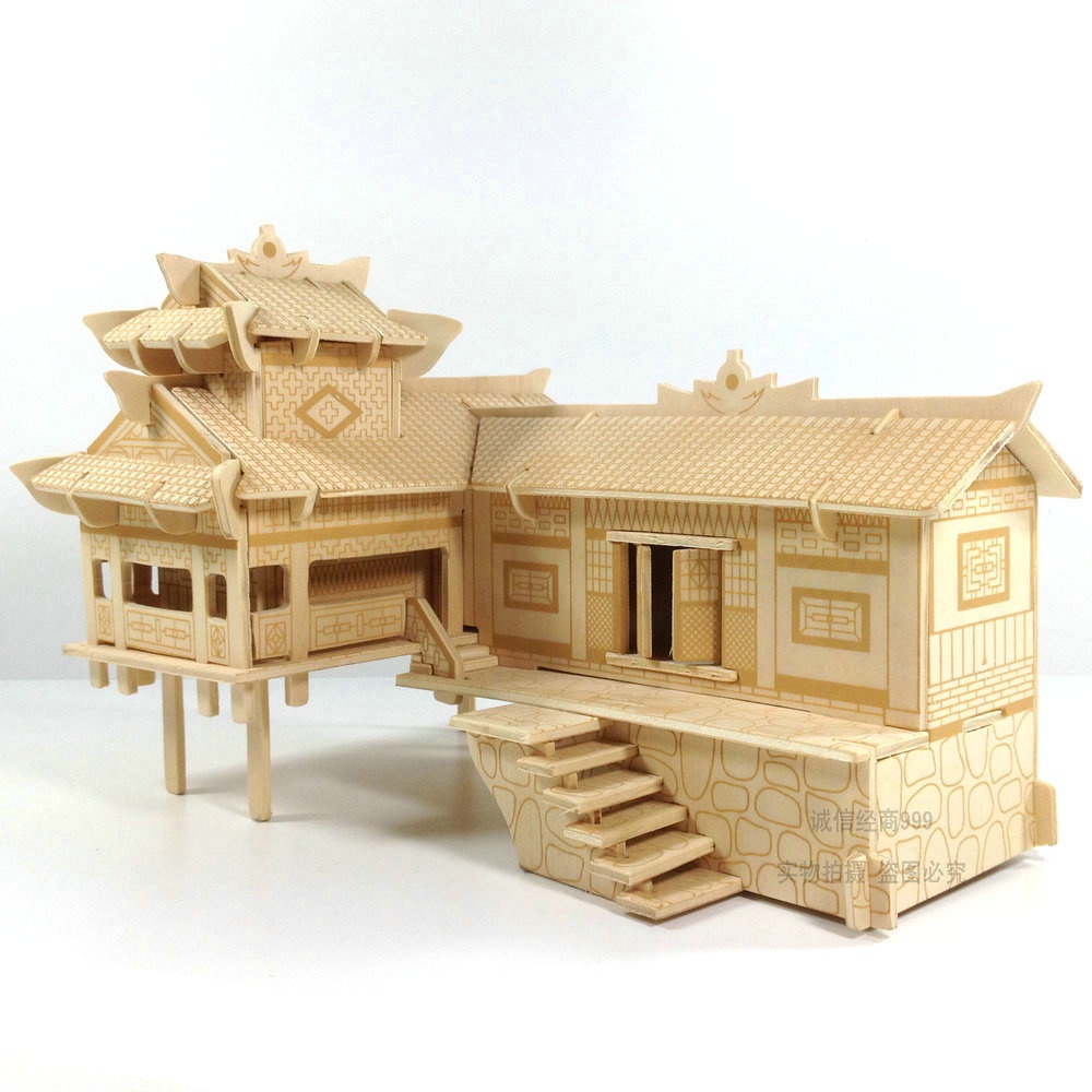 🌸多變百寶屋🌸木制房子木質仿真立體益智手工模型玩具屋拼圖木頭3D拼裝建筑diy