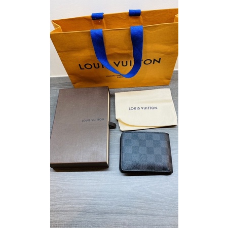 Louis Vuitton LV 短夾 黑灰 棋盤格 交叉對折款 N62663 二手