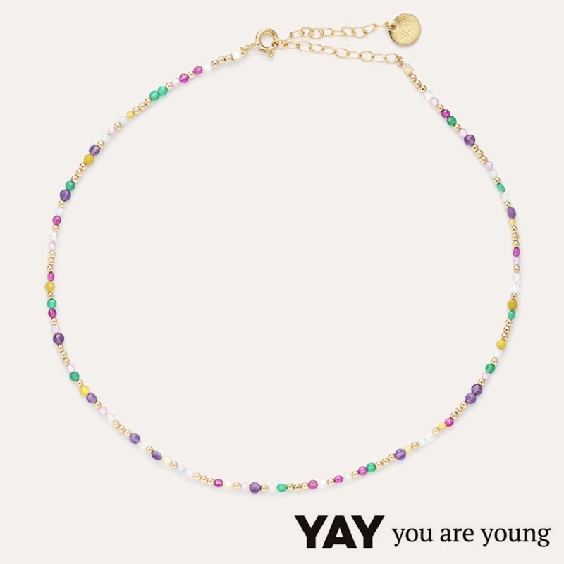 YAY You Are Young 法國品牌 彩鑽珍珠星辰豆豆頸鍊 金色X白色X彩虹 MULTICOLOR