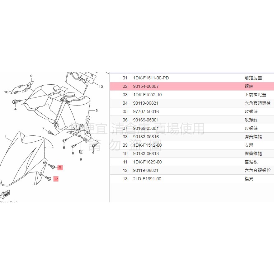 撿便宜 料號:90154-06807 YAMAHA山葉原廠部品螺絲5CA 前土除螺絲 勁戰 SMAX FORCE