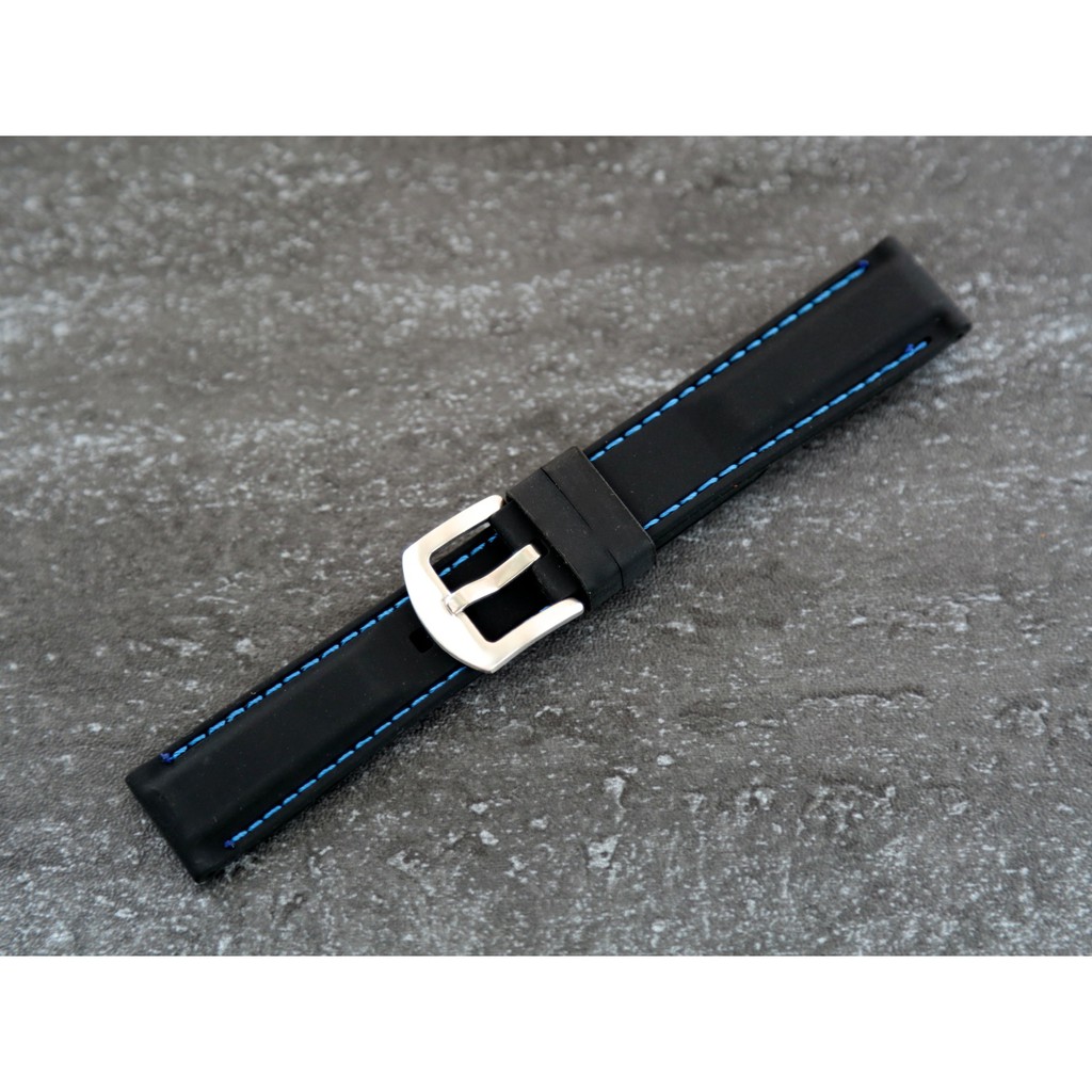 24mm silicone 通用型 賽車疾速風格矽膠錶帶不鏽鋼製錶扣,藍色縫線,雙錶圈,diesel seiko