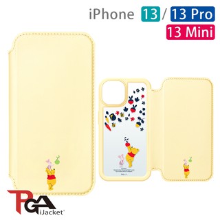 【日本PGA】iPhone 13/13 Pro/13 Mini 迪士尼 軍規玻璃 側翻皮套-小熊維尼