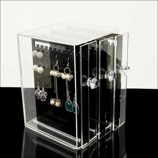 CZ精美透明壓克力CHANEL耳環項鍊飾品展示盒 翡翠珍珠水鑽鋯石雙C耳環珠寶盒 收納盒 抽屜式珠寶收納架 黑色款 現貨
