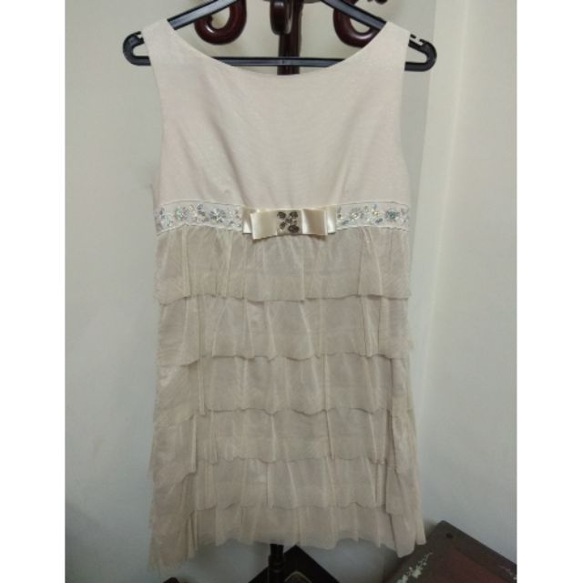 XING(專櫃正品)女蝴蝶結鑽飾無袖蛋糕紗裙洋裝/小禮服
