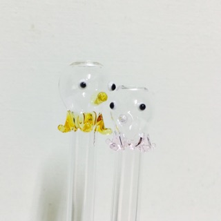 SGS認證 MIT玻璃吸管耐熱環保可愛造型海洋動物章魚攪拌棒調棒