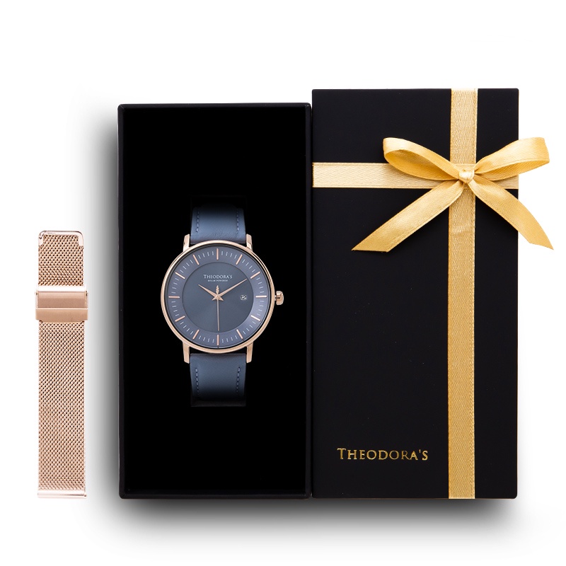 【THEODORA'S】限定禮盒Aurora手錶+替換錶帶2入組-簡約青石藍-真皮青石藍【希奧朵拉】
