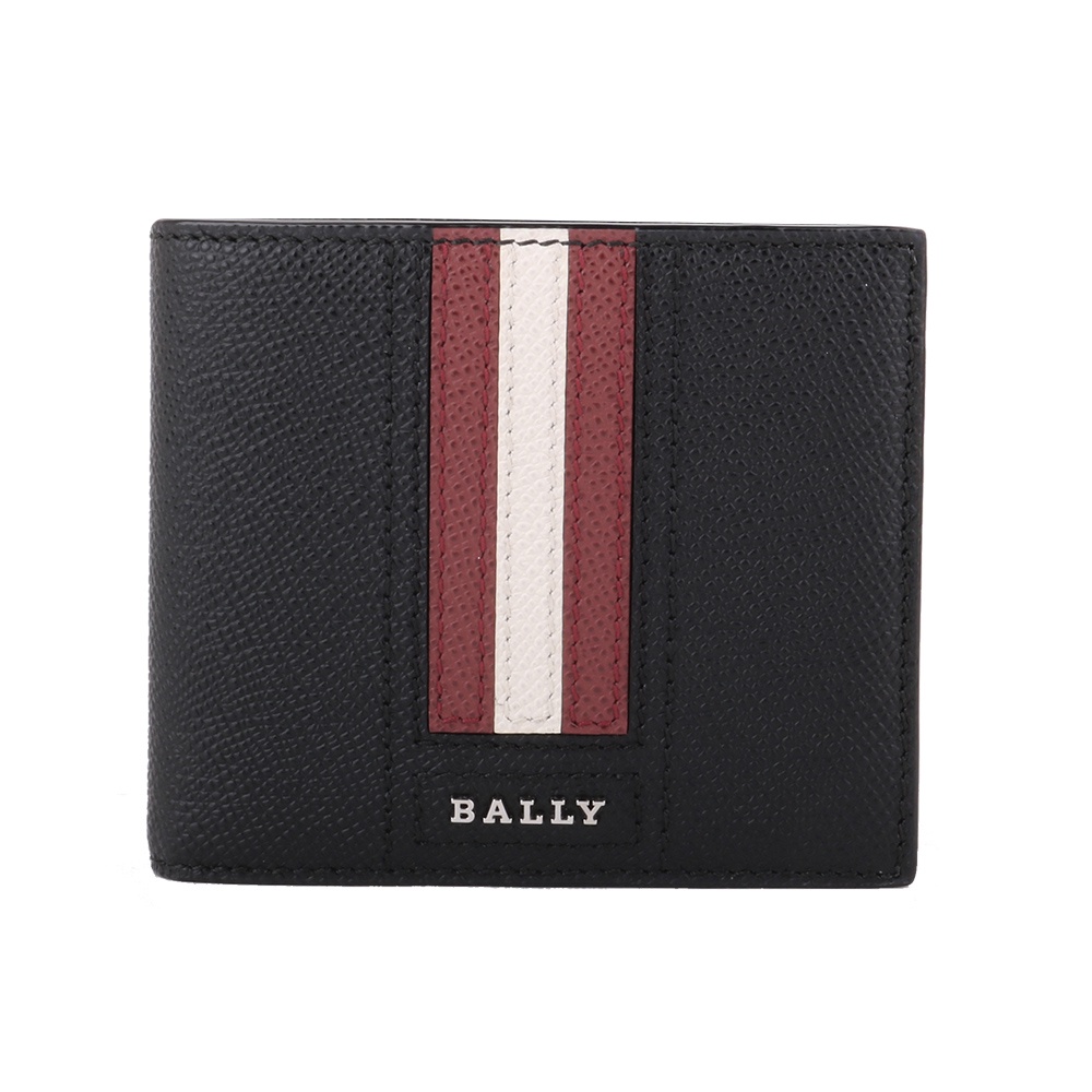 BALLY-紅白條紋防刮牛皮證件照短夾 (黑色)