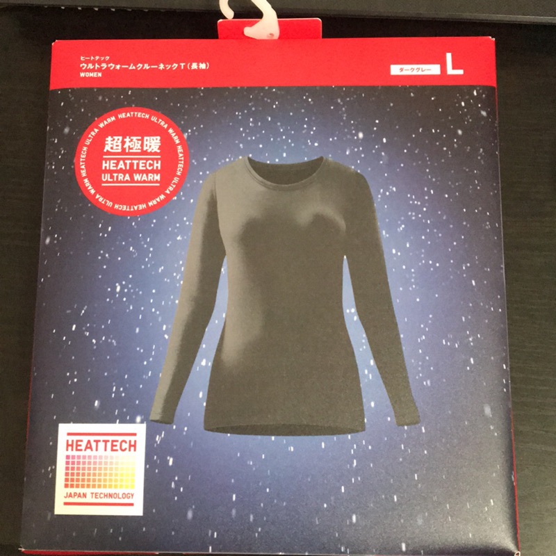 日本UNIQLO heattech Ultra Warm 超極暖 發熱衣。女 圓領 深灰色 L