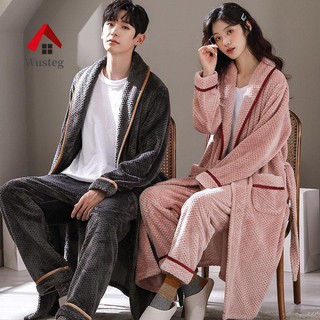 🔥Wusteg🔥臺灣熱銷♥️睡袍睡裙居家服 情侶睡衣男女睡袍秋冬法蘭絨加厚長款冬天加絨長袍女士珊瑚絨浴袍