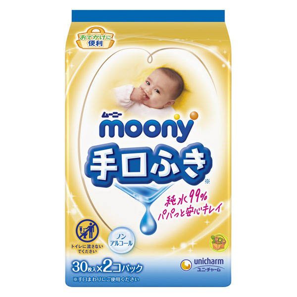 JPGO】日本製嬌聯moony 99%純水手口可用濕紙巾30枚x2包入| 蝦皮購物
