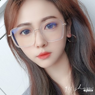 透明夾心大方框膠框藍光抗UV鼻墊金屬腳平光眼鏡【p8052】911 SHOP