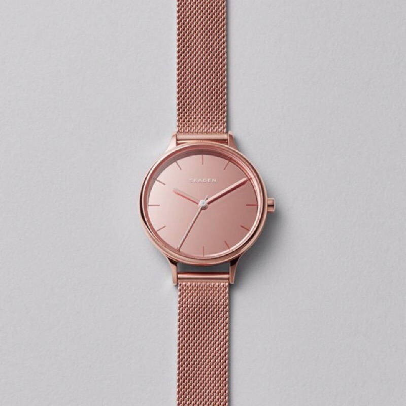 SKAGEN SKW2413不鏽鋼玫瑰金錶盤拋光鏡面米蘭編織網狀錶帶Anita Rose Gold Mesh Watch