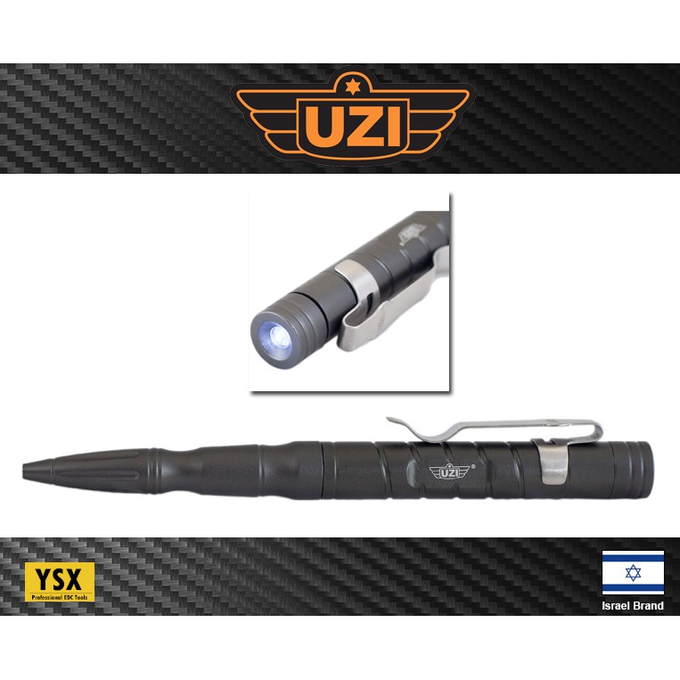 以色列UZI烏茲戰術筆防身筆(鐵灰色)鋁合金筆身轉動式出筆附LED白光燈電池背夾【UZITP9GM】