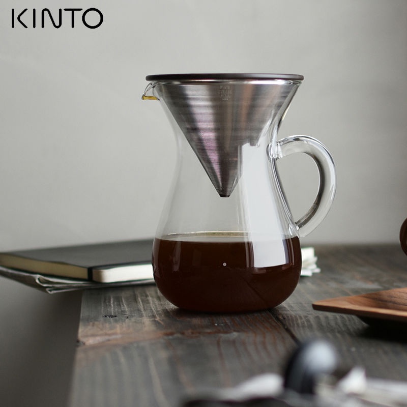 ☁❈◆日本Kinto手沖咖啡一體玻璃壺錐形不銹鋼濾網樹脂濾網套裝分享壺