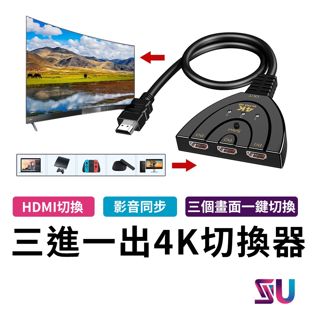 hdmi hub HDMI螢幕切換器 螢幕切換器 三進一出 支援4K 高清1080P 免外接電源 即插即用