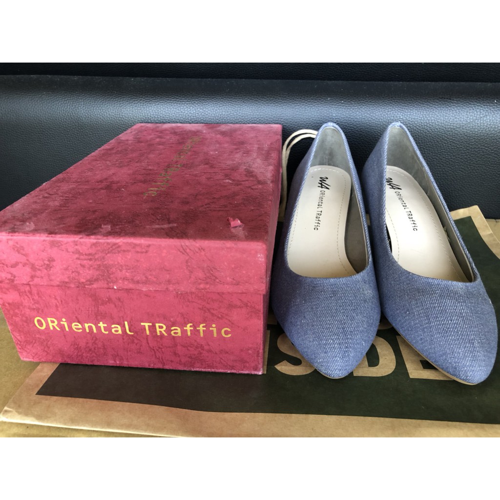 壽司貓的愜意小舖 全新未用過精品貨 Oriental Traffic牛仔藍跟鞋時尚女鞋高跟鞋 蝦皮購物
