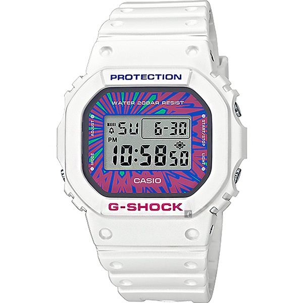 CASIO G-SHOCK 繽紛撞色潮流元素數位休閒錶(DW-5600DN-7)-白