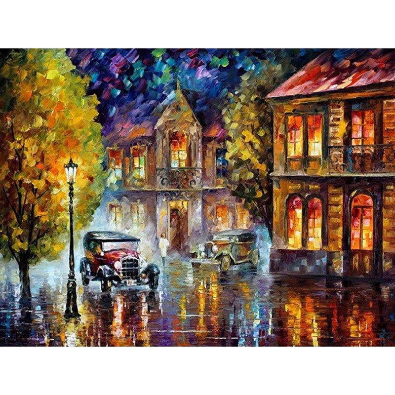 ✨【熱銷】✨數字油畫 風景 40*50 抽象街頭復古汽車 北歐風格 手繪減壓 客廳裝飾畫 夜景