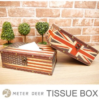 米鹿家居 英國美國國旗面紙盒 長方形抽取式衛生紙盒 皮質木製款 復古美式英倫風 擺飾雜物發票 交換禮物 收納置物盒紙巾盒