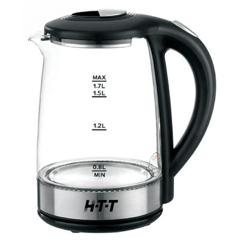 H-T-T玻璃電茶壺 快煮壺 HTT-1719 1.7L超大容量 內鋼蓋壺底SUS304不銹鋼 無水自動斷電-【便利網】