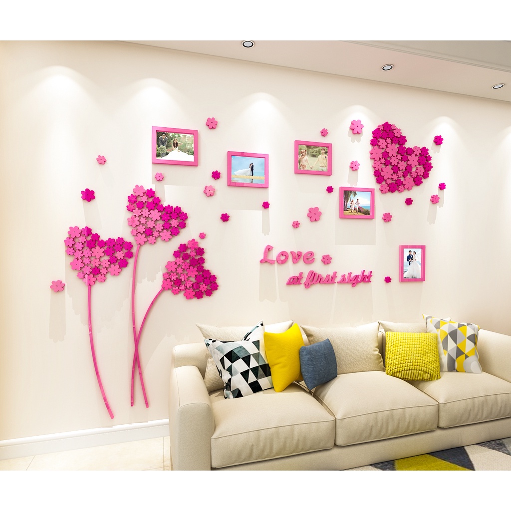 創意愛心花朵照片牆3D壓克力立體牆貼客廳沙發床頭電視背景牆壁貼相框裝飾 房間裝飾